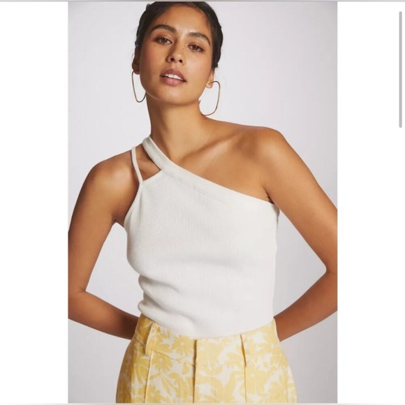 Maeve by Anthropologie One Shoulder Tank White Medium - Picture 2 of 12